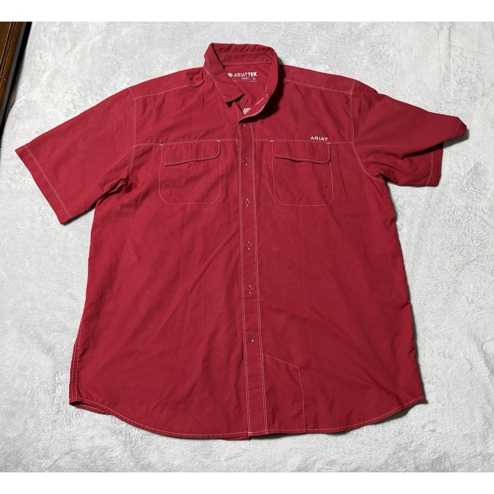 Ariat TEK Vented Short Sleeve Shirt Mens XL Red Button Up Heat Series